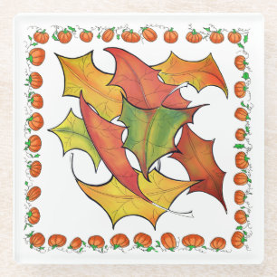 Farbige Herbstleaves fallen Pumpkins Glasuntersetzer