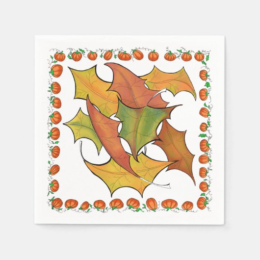 Farbige Herbstleaves Pumpkins Papier Party Serviette (Vorderseite)