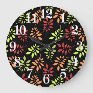 Farbige Herbstreben in warmen Tönen große Uhr