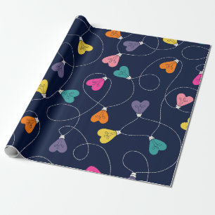 Farbige Herz-Lichterketten Geschenkpapier