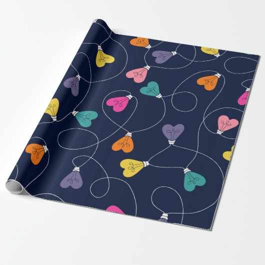 Farbige Herz-Lichterketten Geschenkpapier (Ungerollt)