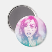 Farbige Herzaugenmädchen, Round Magnet - Regenboge (Vorderseite/Rückseite)