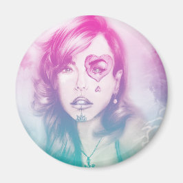 Farbige Herzaugenmädchen, Round Magnet - Regenboge