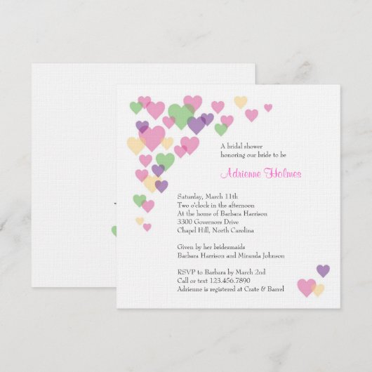 Farbige Herzen Einladung (Vorne/Hinten)