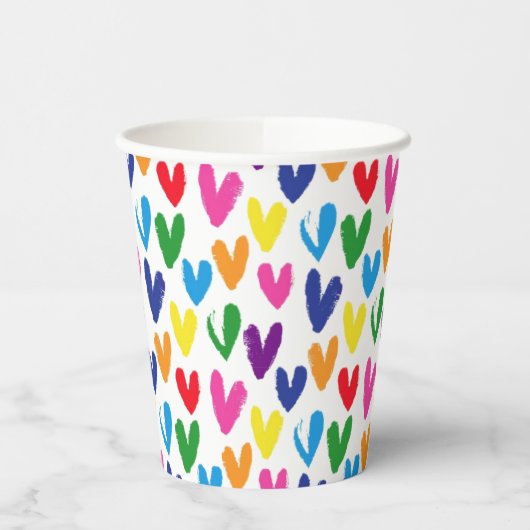 Farbige Herzen Pappbecher (Links)