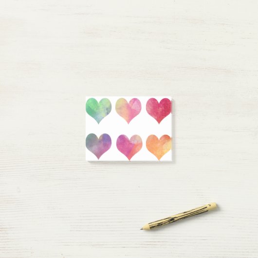 Farbige Herzen Post-it Klebezettel (Auf Schreibtisch)