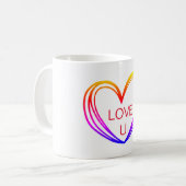 FARBIGE HERZTEXT-TASSE KAFFEETASSE (Vorderseite Links)