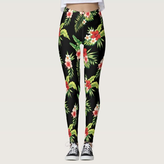 Farbige Hibiskus-Blume Nahtloses Muster Leggings (Vorderseite)