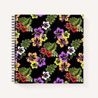 Farbige Hibiskusblüten in Schwarz Notizblock