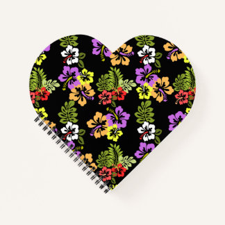 Farbige Hibiskusblüten in Schwarz Notizblock
