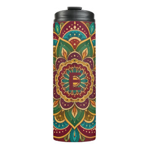 Farbige Hippie-Mandala spirituell Boho Thermosbecher