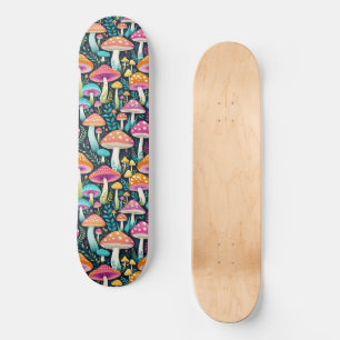 Farbige Hippie-Pilze Blumen in Rosa und Blau Skateboard