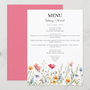 Farbige Hochzeitsmenükarte mit Wildblumen Menükarte