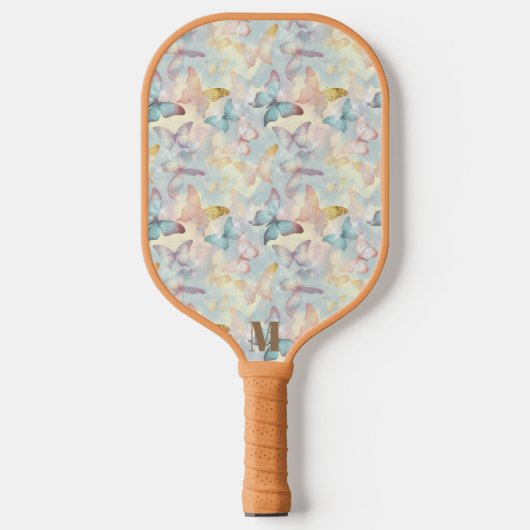 Farbige Holographische Butterfly Moderne Monogramm Pickleball Schläger (Vorderseite)