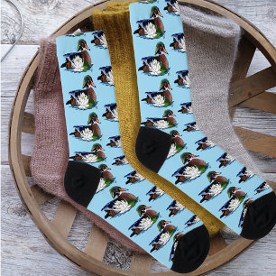 Farbige Holzente Wasserlilie Wildtier Blau Socken