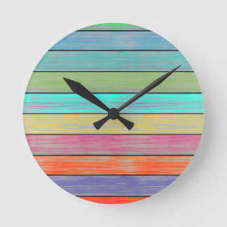 Farbige Holzplanken Runde Wanduhr