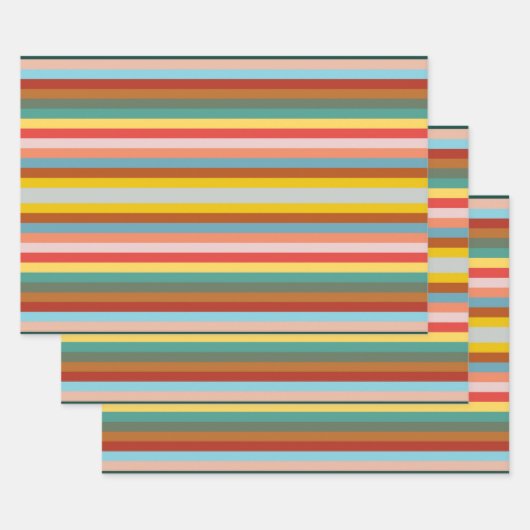Farbige horizontale Retrostreifen Geschenkpapier Set (Set)