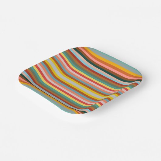 Farbige horizontale Retrostreifen Pappteller (Gewinkelt)