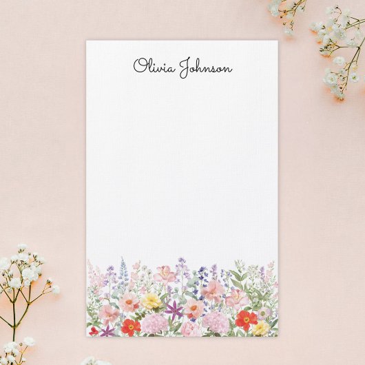 Farbige hübsche Blumen Blumengarten Personalisiert Briefpapier
