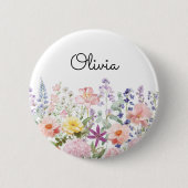 Farbige hübsche Blumen Blumengarten Personalisiert Button (Vorderseite)