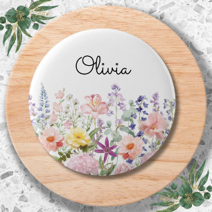 Farbige hübsche Blumen Blumengarten Personalisiert Button