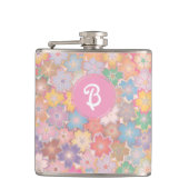 Farbige Hübsche Hippy Floral Pink Monogramm Flachmann (Vorderseite)
