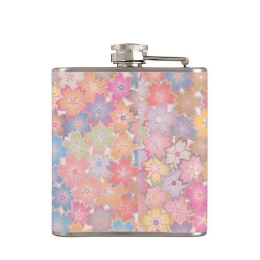 Farbige Hübsche Hippy Floral Pink Monogramm Flachmann (Rückseite)