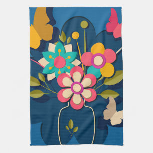 Farbige hübsche moderne Blumenbouquet auf Blau Geschirrtuch