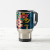 Farbige hübsche moderne Blumenbouquet auf Blau Reisebecher (VorderseiteRechts)