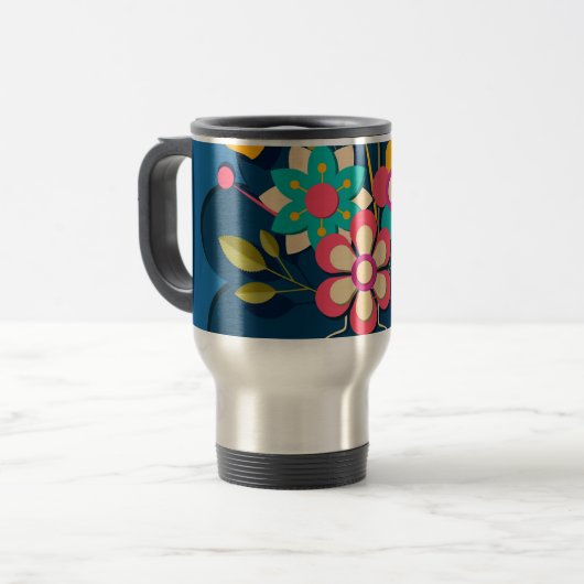 Farbige hübsche moderne Blumenbouquet auf Blau Reisebecher (Vorderseite Links)