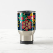 Farbige hübsche moderne Blumenbouquet auf Blau Reisebecher (Mittel)