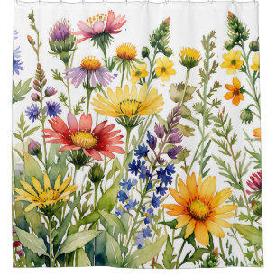 Farbige hübsche Wildblumen Aquarellmalerei Duschvorhang