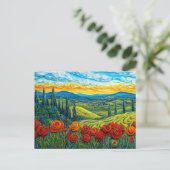 Farbige Hügellandschaft mit Mohnfeld Postkarte (Stehend Vorderseite)