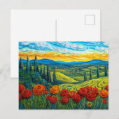 Farbige Hügellandschaft mit Mohnfeld Postkarte (Vorne/Hinten)