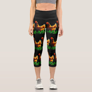 Farbige Hühner Brown Red Green Capri Leggings