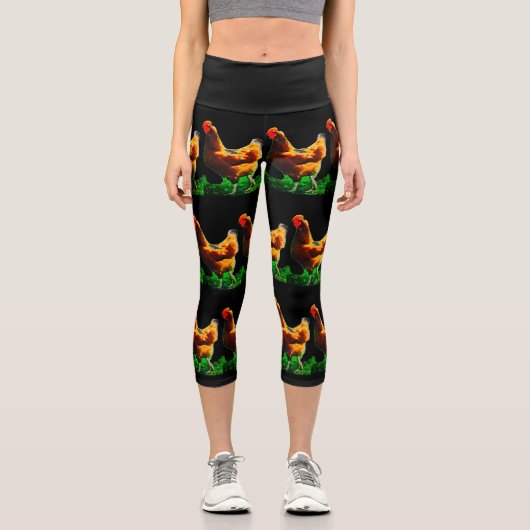 Farbige Hühner Brown Red Green Capri Leggings (Vorderseite)