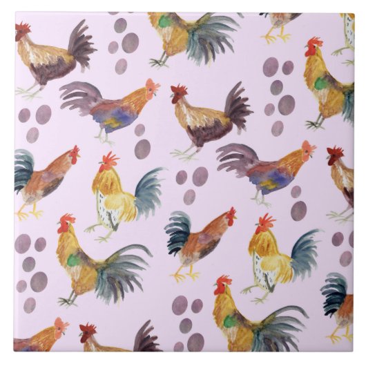 Farbige Hühner & Eiermuster Wasserfarbe Lila Fliese (Vorderseite)