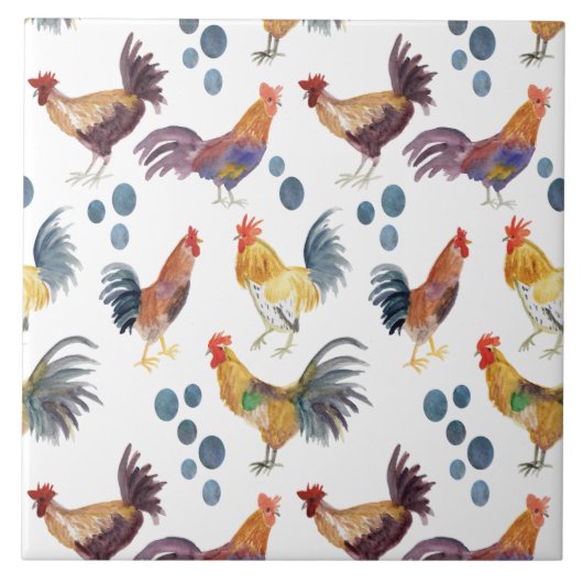 Farbige Hühner und Eiermuster Fliese (Vorderseite)