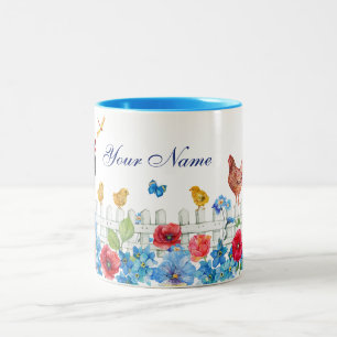 Farbige Hühnerfarm Garten benutzerdefinierter Name Zweifarbige Tasse