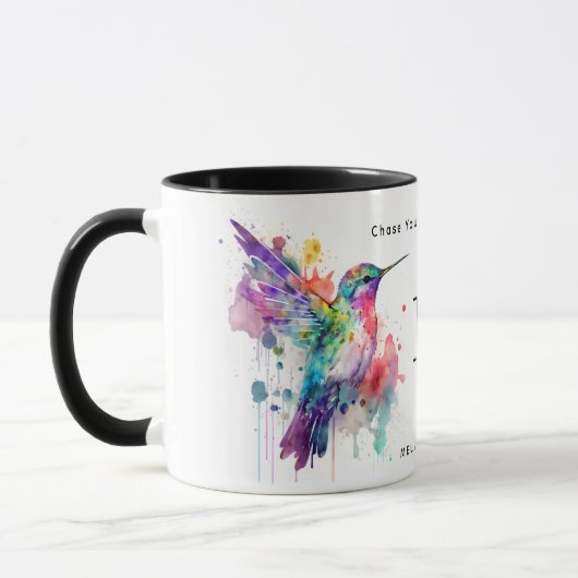 Farbige Hummingvogel-Monogramm mit Name Tasse (Links)