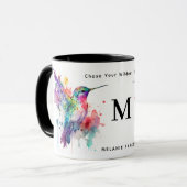 Farbige Hummingvogel-Monogramm mit Name Tasse (Vorderseite Links)