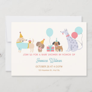 Farbige Hunde Babydusche Einladung