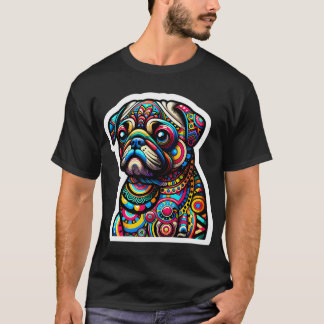 Farbige Hunde-Mosaik: Intricates Mops-Porträt in  T-Shirt