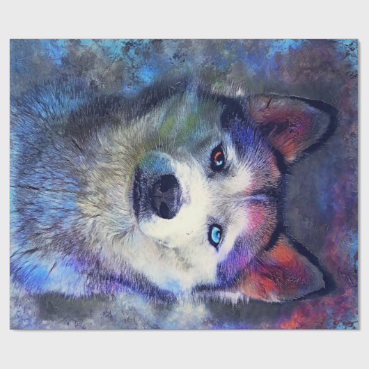 Farbige Husky Hund Kunst Geschenkpapier (Flach)