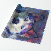 Farbige Husky Hund Kunst Geschenkpapier (Ungerollt)