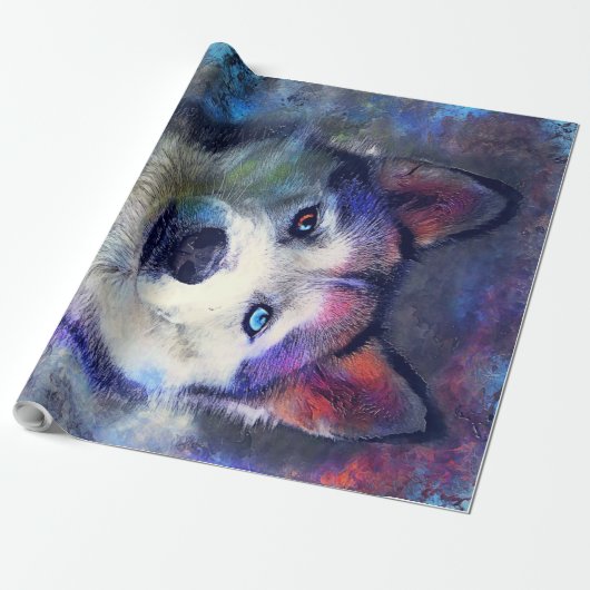 Farbige Husky Hund Kunst Geschenkpapier (Ungerollt)