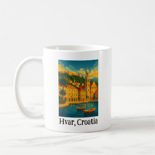 Farbige Hvar Kroatien Vintage Reise Kunst Kaffeetasse