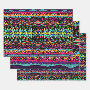 Farbige Hypnotische Muster geometrischer Art Geschenkpapier Set