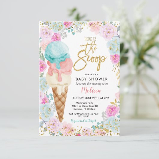 Farbige Ice Creme Pastel Blume Babydusche Einladung (Stehend Vorderseite)