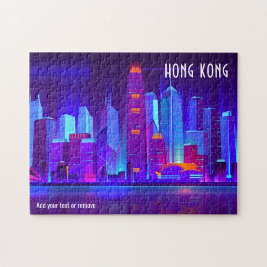 Farbige Illustration der Stadtlinie Hongkong, Puzzle (Horizontal)